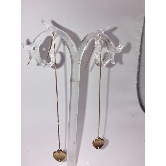 Reversible Rhinestone Puffed Heart Dangle Ear Threads 3.5" Earrings! - Picture 3 of 12